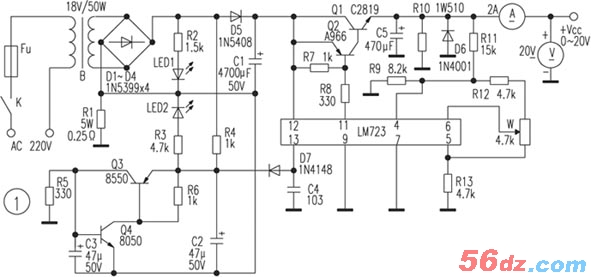采用LM723具有过流保护的直流可调稳压电源